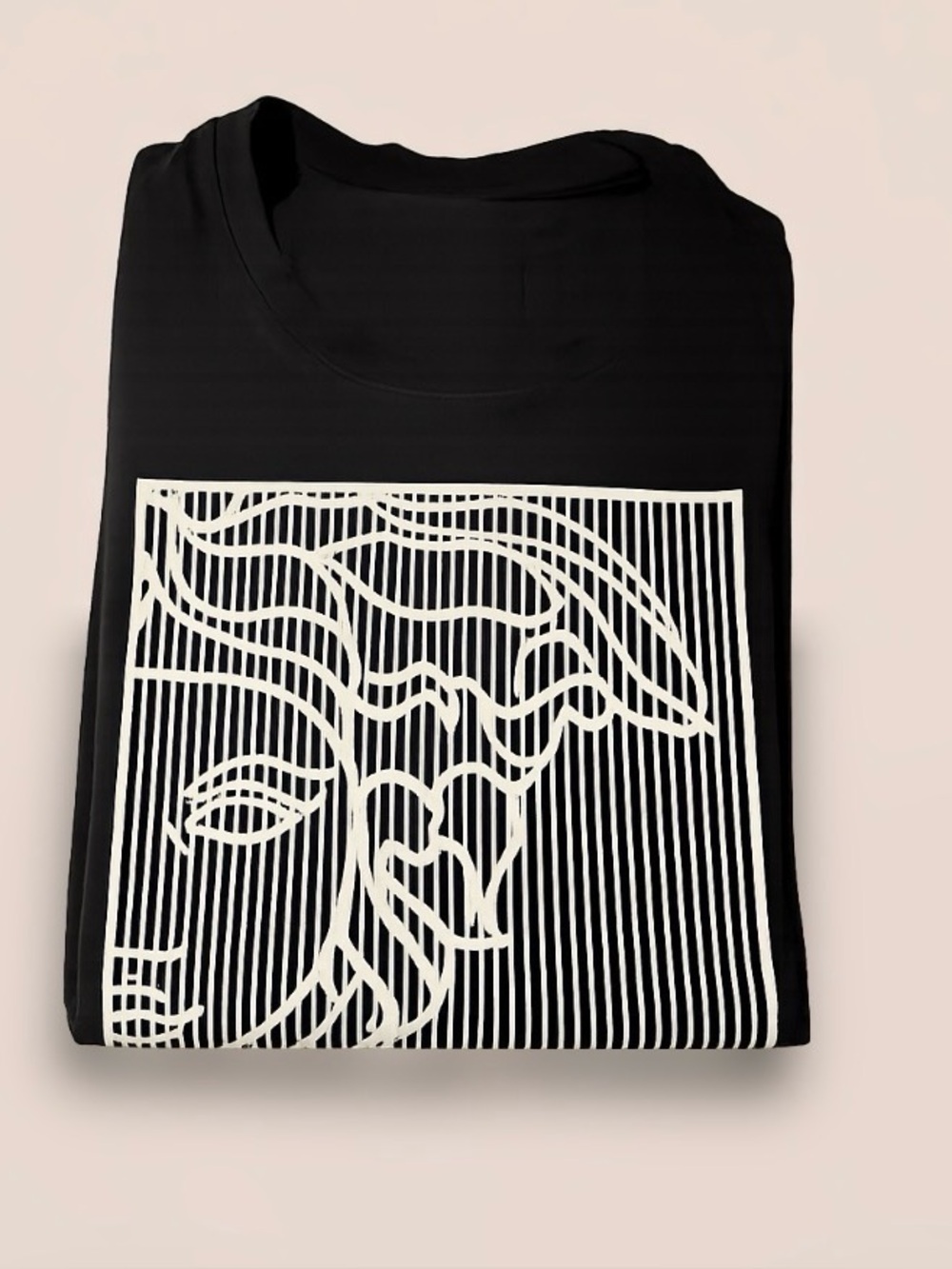 Versace Black Tee with White Linear Medusa Graphic